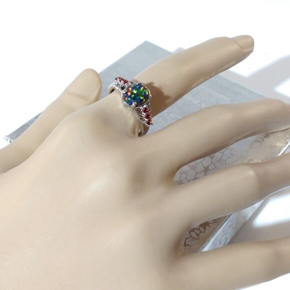Black Opal & Garnet Ring Size 7 - Picture 8 of 8